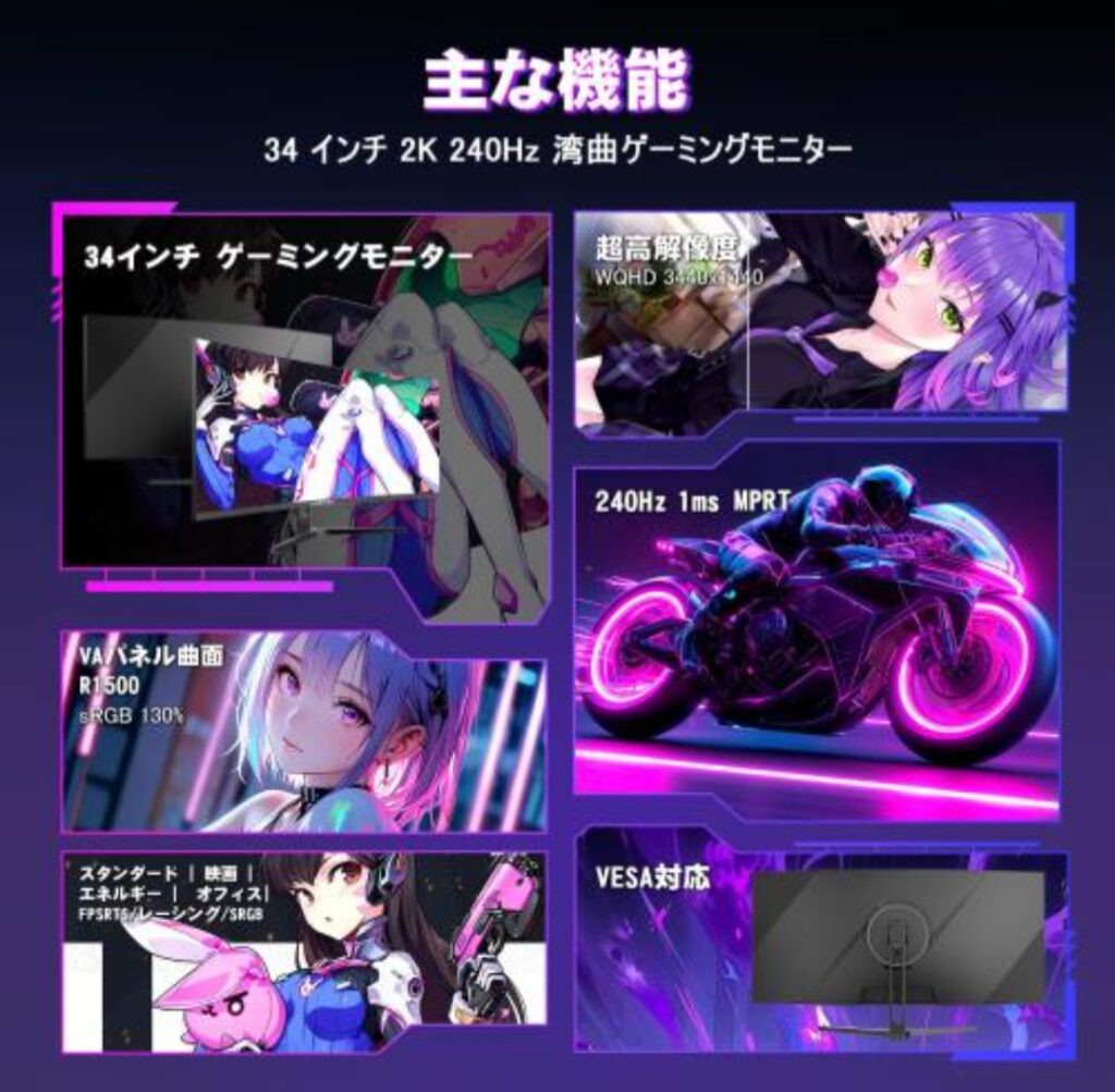 Amzfast 34インチ ゲーミングモニター 240Hz 曲面ウルトラワイド