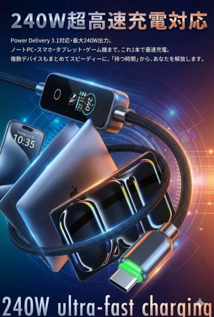 リアルタイムディスプレイ搭載USB-Cケーブル