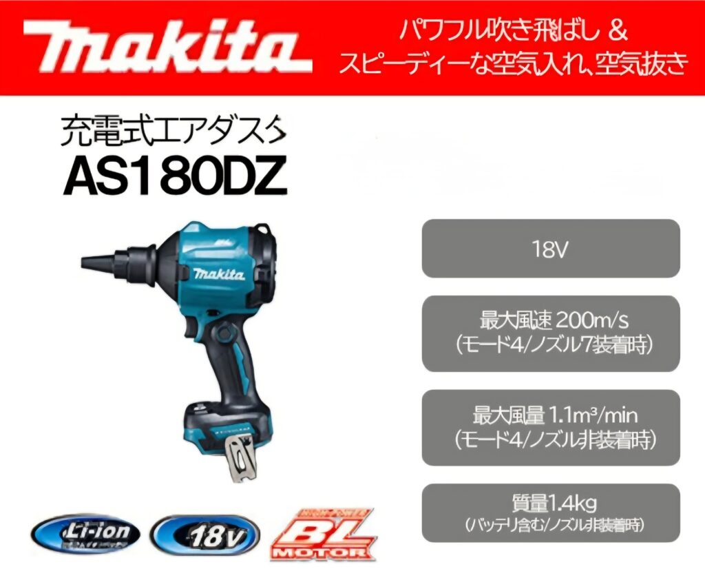 マキタ 18V 充電式エアダスタ AS180DZ 外観