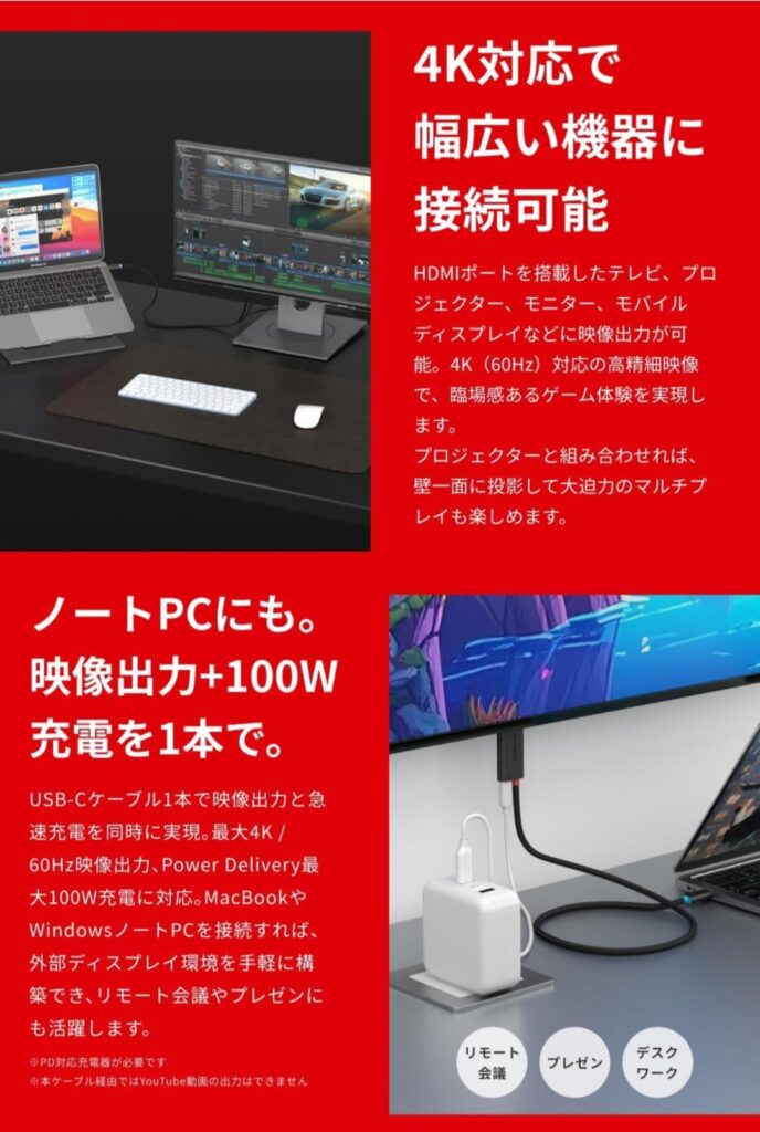 MATECH Switch Combo HDMI ケーブル 2mケーブルの使いやすさ