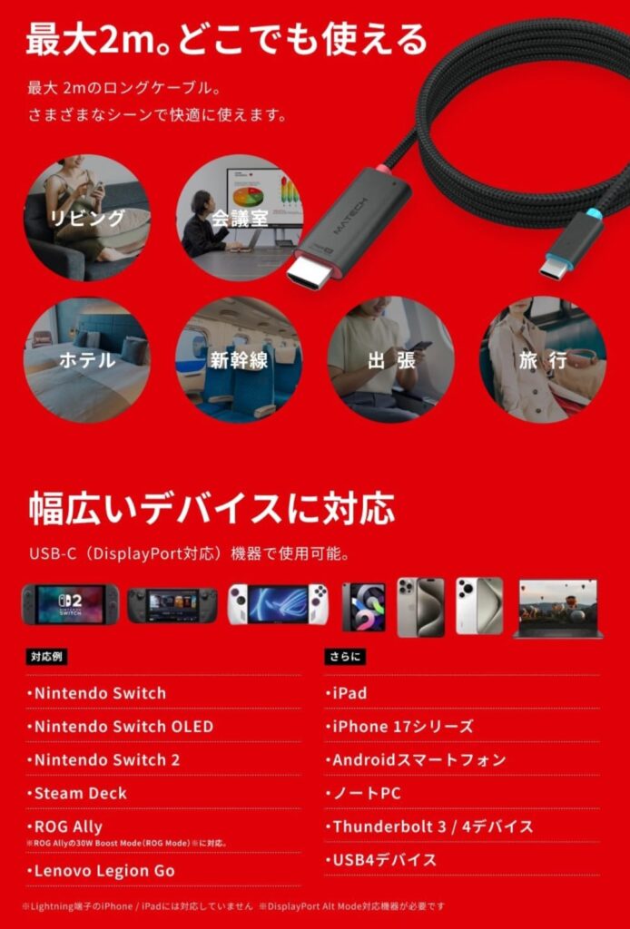 MATECH Switch Combo HDMI ケーブル テレビ出力イメージ