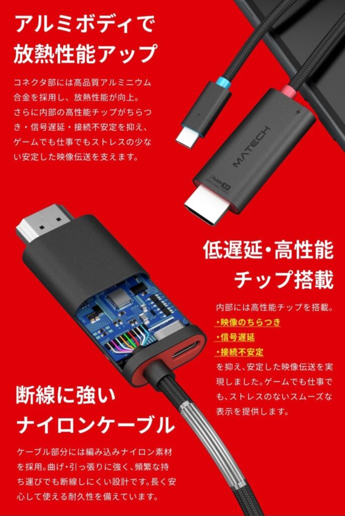 MATECH Switch Combo HDMI ケーブル 持ち運びイメージ