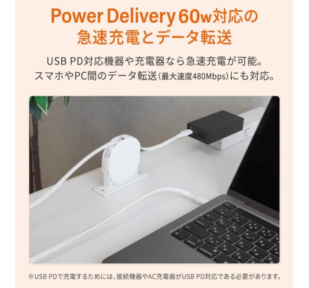 オウルテック Type-C to Cケーブル PD60W充電イメージ