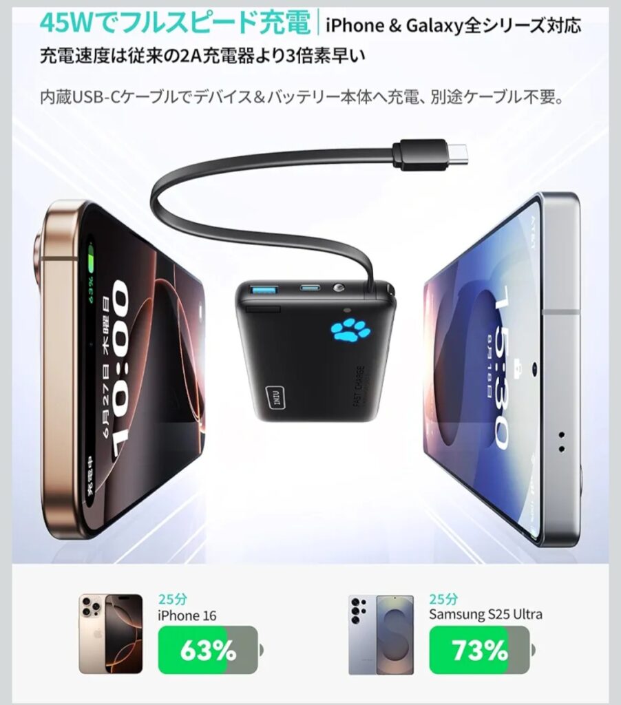 INIU モバイルバッテリー 10000mAh 本体外観