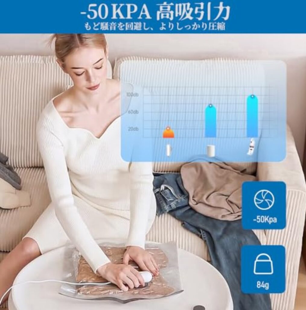 Vacbird 圧縮袋 圧縮前後の比較イメージ