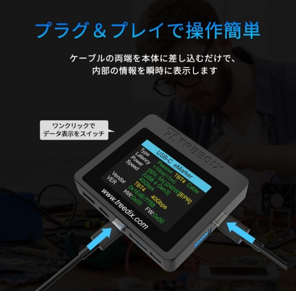 Treedix USBケーブルチェッカー 複数端子対応イメージ