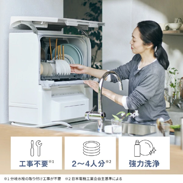 キッチンに設置したパナソニック NP-TSP2へ食器を入れている様子
